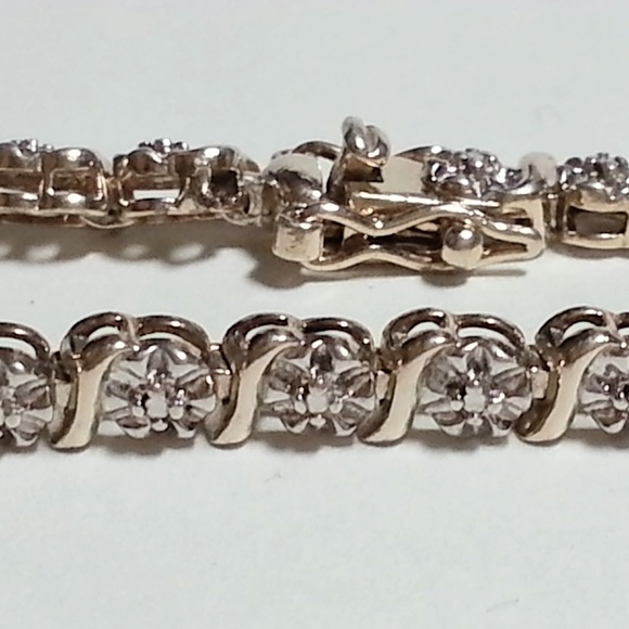 Gold vermeil sterling silver tennis bracelet 7.5 - Picture 3 of 6